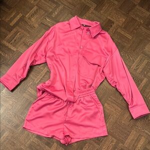Zara Pink Button-Up Shirt and Shorts Set size XS